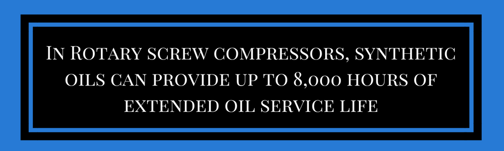 In rotary screw compressors, synthetic oils can provide up to 8,000 hours of extended oil service life